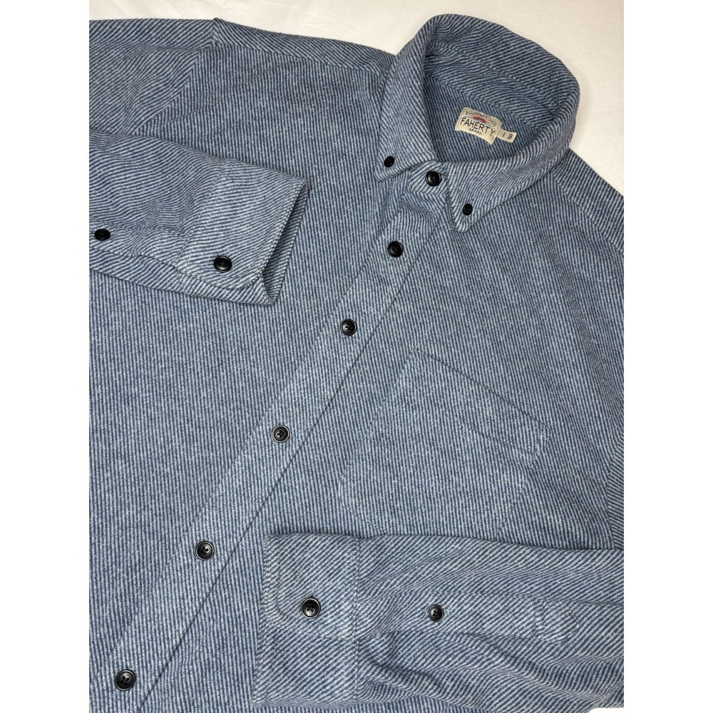 Faherty Brand Men's Button Down Long‎ Sleeve Shirt Blue Houndstooth Size Large
